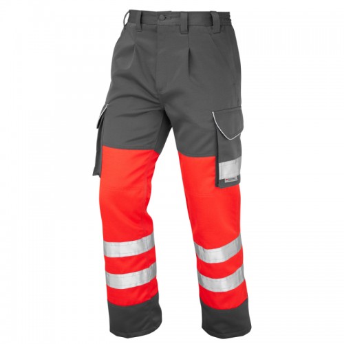 Leo Workwear Bideford Red/Grey Hi Vis Work Trousers